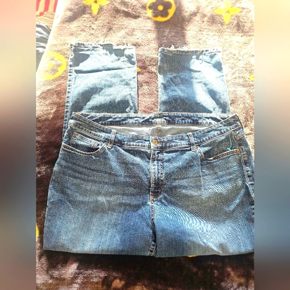 St. John's Bay Straight Leg Jeans Raw Hem Blue Stretch Denim Women’s 22w